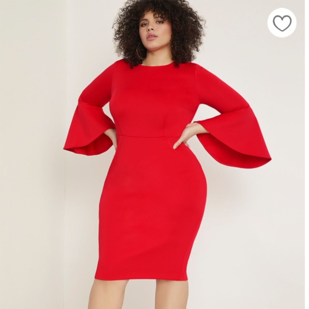 Eloquii Red Flare Sleeve Scuba Dress
